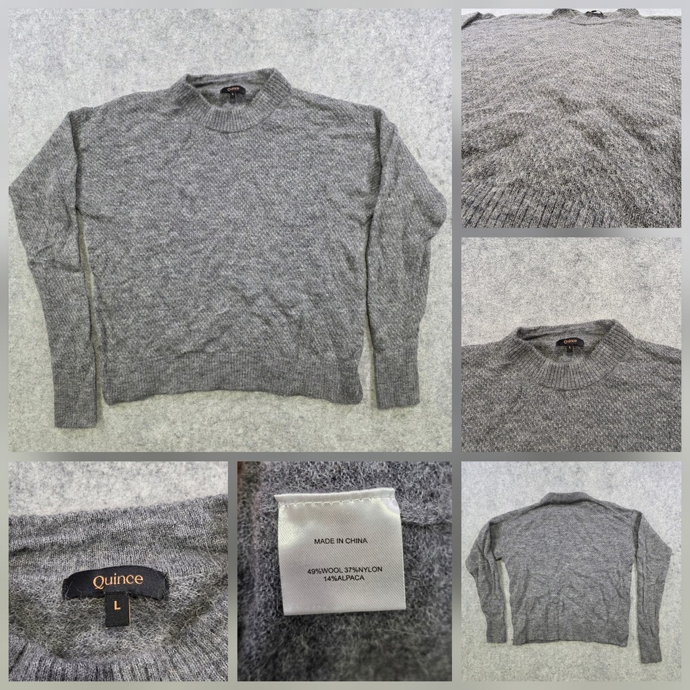 Quince Sweater Womens Large Gray Wool Alpaca Blend Mock Neck Pullover‎ Knit
